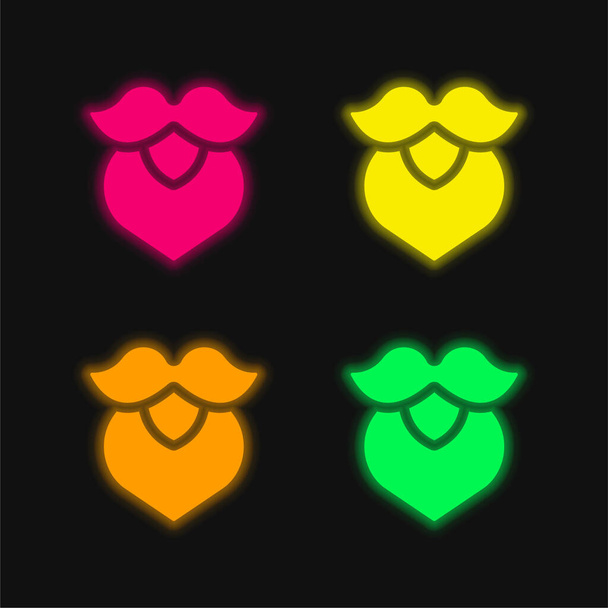 Baard vier kleuren gloeiende neon vector pictogram - Vector, afbeelding