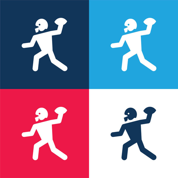 American Football Player Playing Throwing The Ball In His Hand blue and red four color minimal icon set - Vector, Image