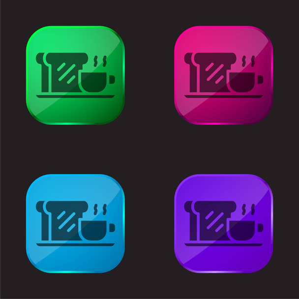 Colazione a quattro colori icona pulsante di vetro - Vettoriali, immagini