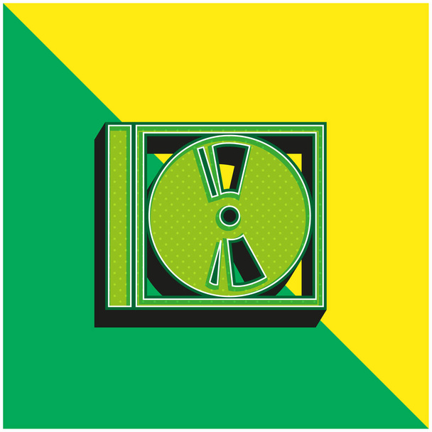 ケースグリーンと黄色の現代的な3Dベクトルアイコンのロゴとオーディオディスク - ベクター画像