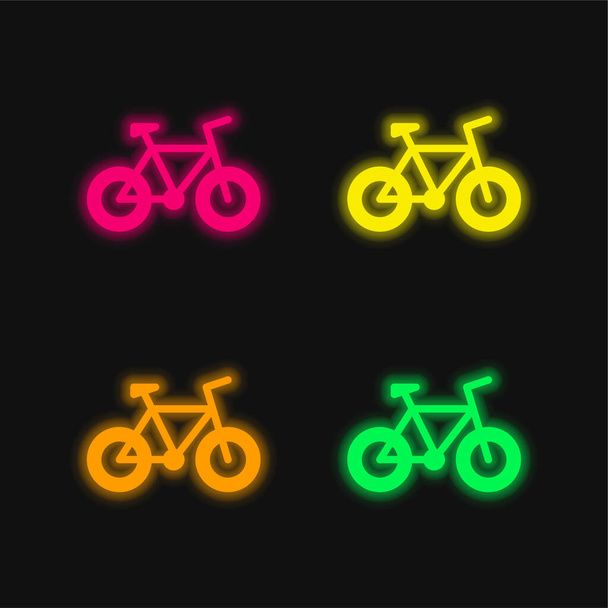 Bicicleta ícone de vetor de néon brilhante de quatro cores - Vetor, Imagem