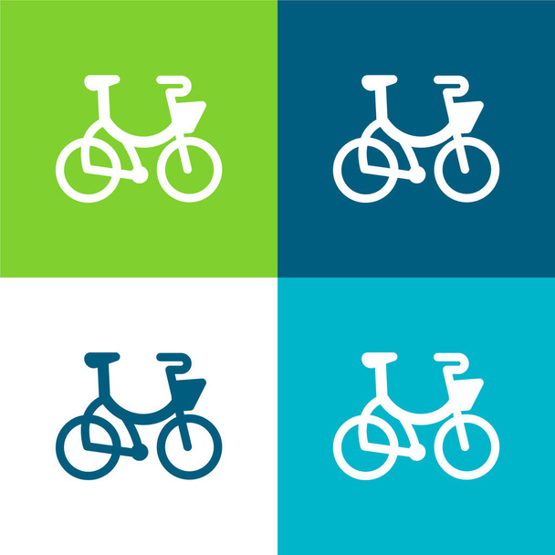 Bicicleta plana de cuatro colores icono mínimo conjunto - Vector, imagen