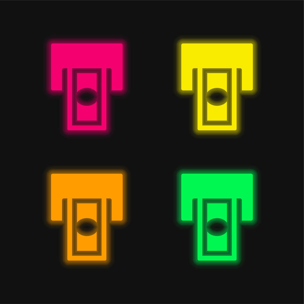 ATM Money quattro colori luminosi icona vettoriale al neon - Vettoriali, immagini