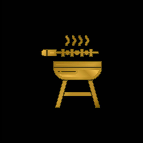 Barbeque gold plated metalic icon or logo vector - Vector, Image