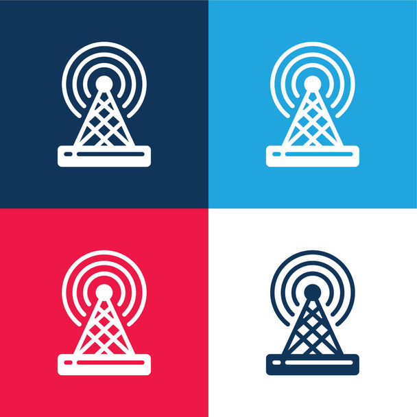 Antenna kék és piros négy szín minimális ikon készlet - Vektor, kép