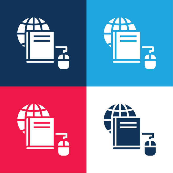 Book blue and red four color minimal icon set - Vector, Image