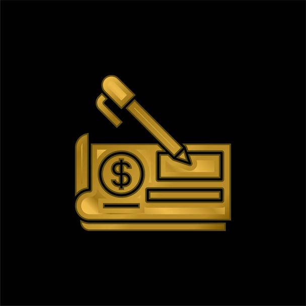 Bank Check gold plated metalic icon or logo vector - Vector, Image