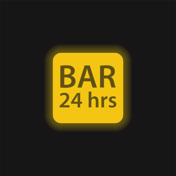 Bar 24 hodin Zaoblené náměstí Signál žlutá zářící neon ikona - Vektor, obrázek