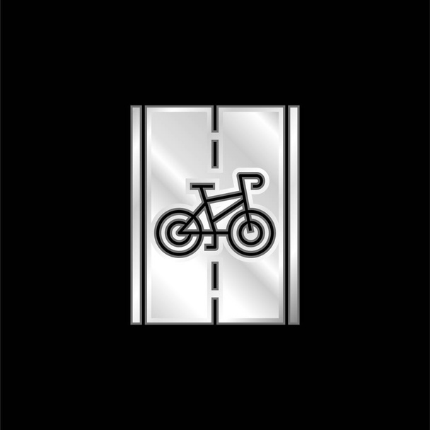 自転車道銀メッキ金属アイコン - ベクター画像