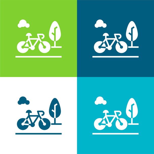 Bicycle Flat four color minimal icon set - Vector, Image