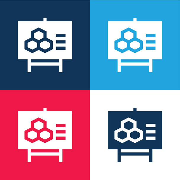 Biología azul y rojo conjunto de iconos mínimo de cuatro colores - Vector, imagen