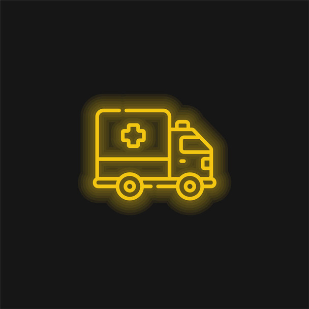 Mentőautó sárga izzó neon ikon - Vektor, kép