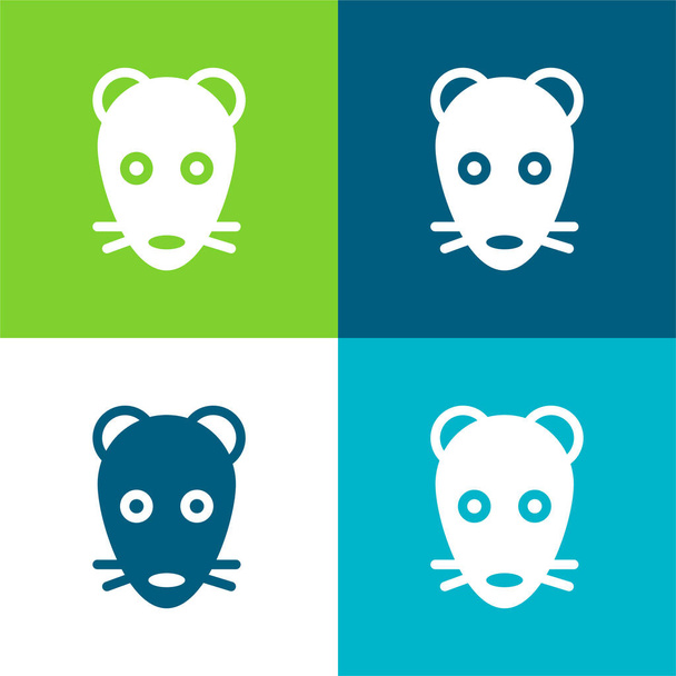 Animal Face Flat cztery kolory minimalny zestaw ikon - Wektor, obraz