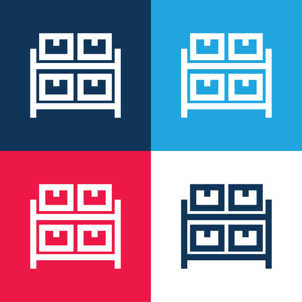 アーカイブ｜ドロワー家具青と赤の4色の最小アイコンセット - ベクター画像