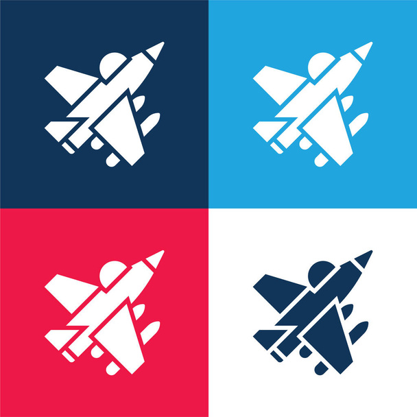 Aircraft blu e rosso quattro set icona minimale colore - Vettoriali, immagini