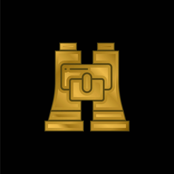 icône métallique plaqué or binoculaire ou vecteur de logo - Vecteur, image