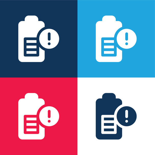Battery Level blue and red four color minimal icon set - Vector, Image
