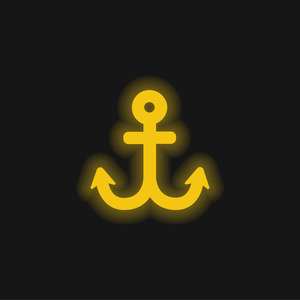 Barco Ancla amarillo brillante icono de neón - Vector, imagen