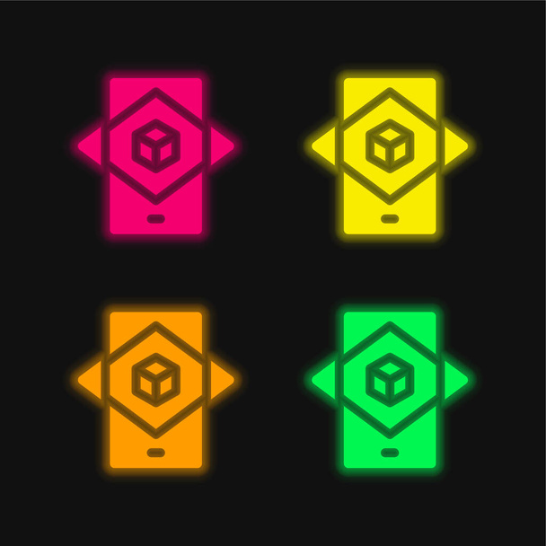 Realidade aumentada ícone de vetor de néon brilhante de quatro cores - Vetor, Imagem