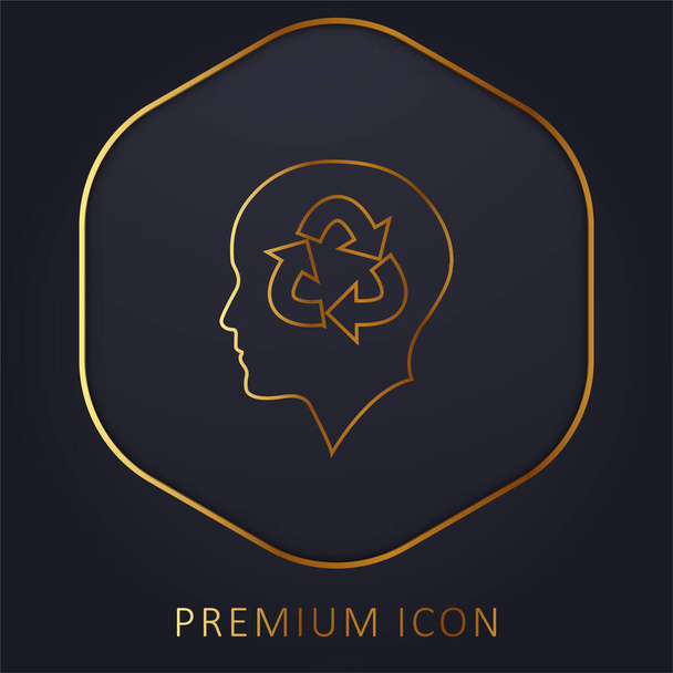 Лысая голова с символом "Recycle" логотип или иконка золотой линии - Вектор,изображение