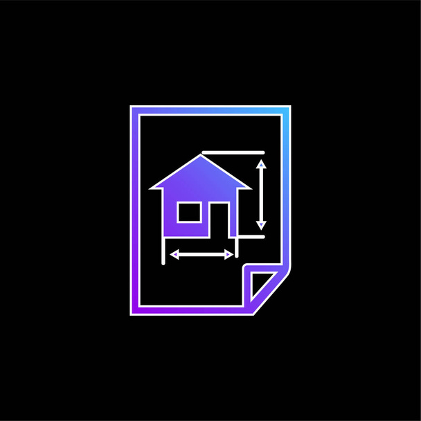 Desenho de arquitetura de uma casa em um ícone de vetor gradiente azul de papel - Vetor, Imagem