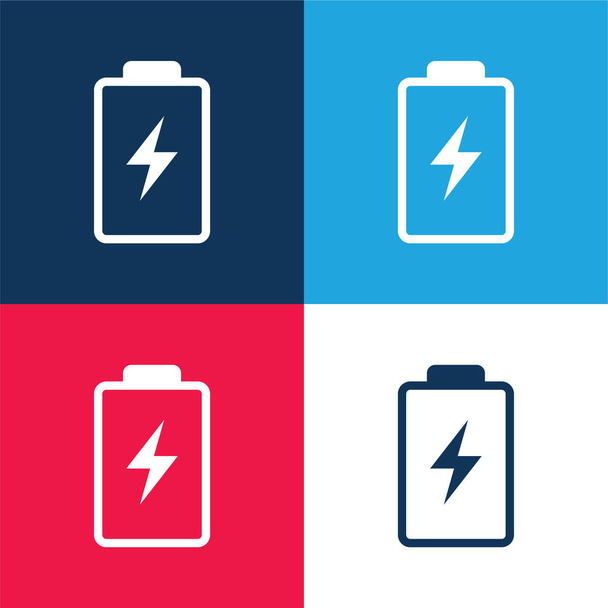 Bateria z symbolem śruby niebieski i czerwony zestaw czterech kolorów minimalny zestaw ikon - Wektor, obraz