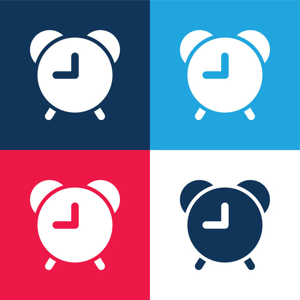 Riasztó óra kék és piros négy szín minimális ikon készlet - Vektor, kép