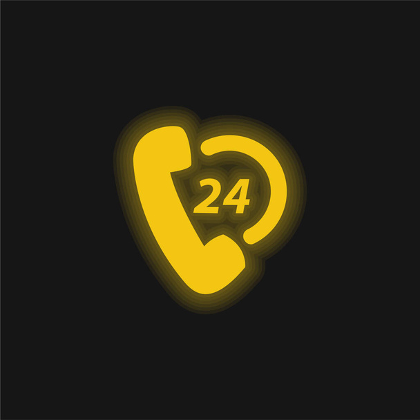 24 Horas Teléfono de compras Soporte amarillo brillante icono de neón - Vector, Imagen