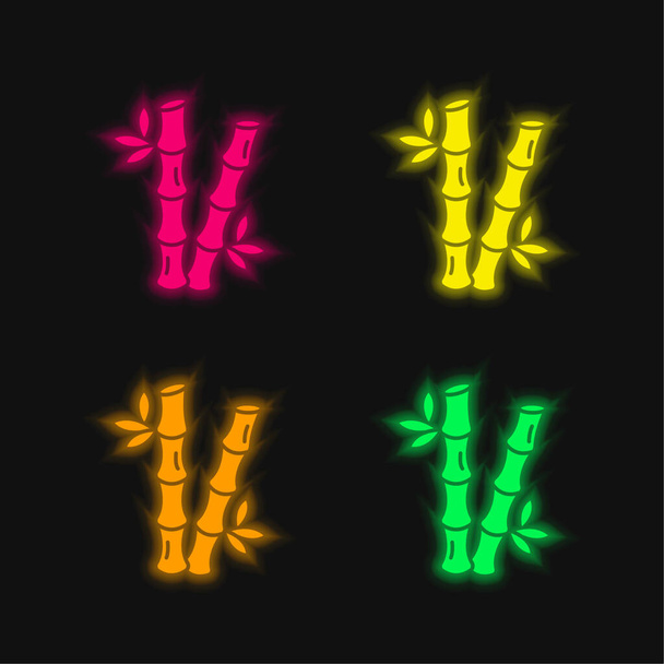 Bamboo four color glowing neon vector icon - Vector, Image
