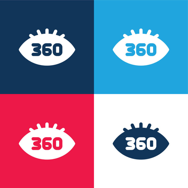 360度青と赤の4色の最小アイコンセット - ベクター画像