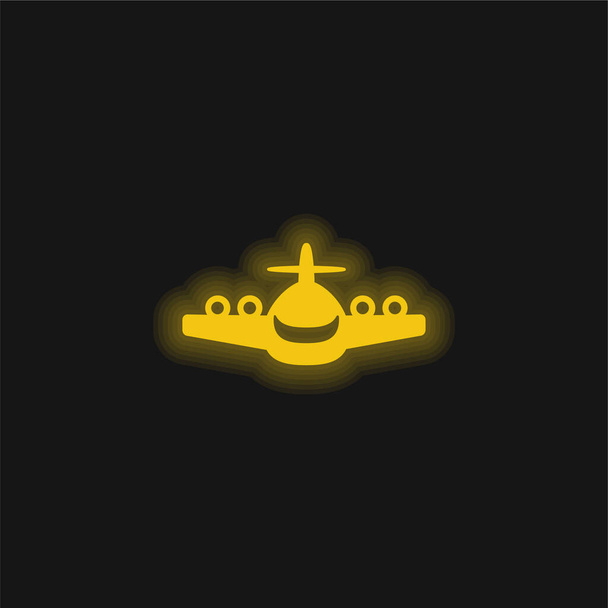 ビッグプレーンフロントビュー黄色の輝くネオンアイコン - ベクター画像