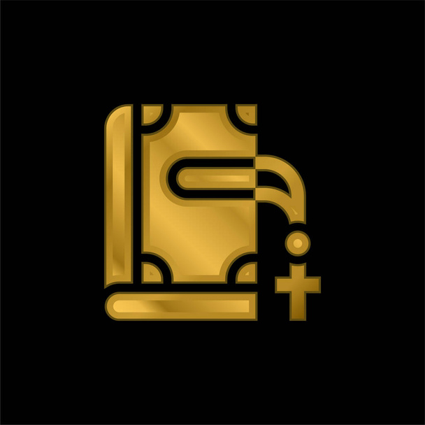 Biblia chapado en oro icono metálico o logo vector - Vector, imagen