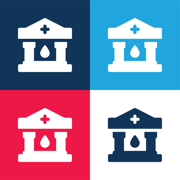 Banque de sang bleu et rouge quatre couleurs minimum jeu d'icônes - Vecteur, image
