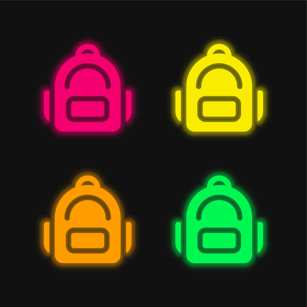 Sırt çantasında parlayan dört renk neon vektör simgesi - Vektör, Görsel