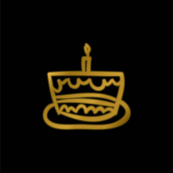 Birthday Cake Hand Drawn Celebration Food gold plated metalic icon or logo vector - Vector, Image