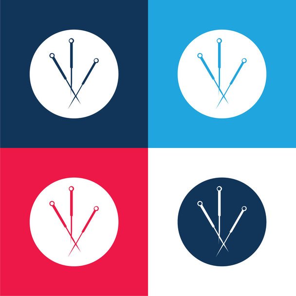 Иглоукалывание иглы в круге синий и красный четыре цвета минимальный набор значков - Вектор,изображение