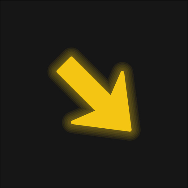 Flecha apuntando hacia abajo amarillo brillante icono de neón - Vector, Imagen