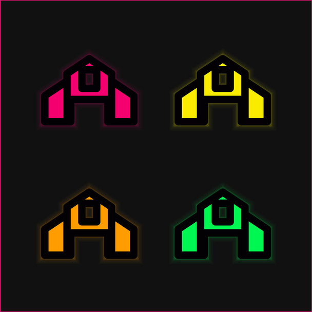 Granero grande de cuatro colores brillante icono de vectores de neón - Vector, Imagen