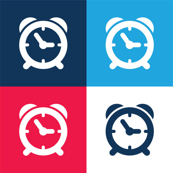 Dairesel Şeklin Alarm Saati mavi ve kırmızı dört renk minimal simgesi seti - Vektör, Görsel