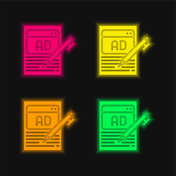 Advertising four color glowing neon vector icon - Vector, Image