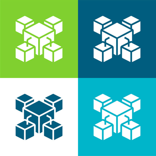 Blockchain Set di icone minime piatte a quattro colori - Vettoriali, immagini