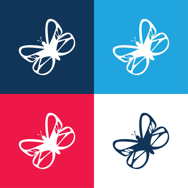 美しい蝶青と赤の4色の最小アイコンセット - ベクター画像