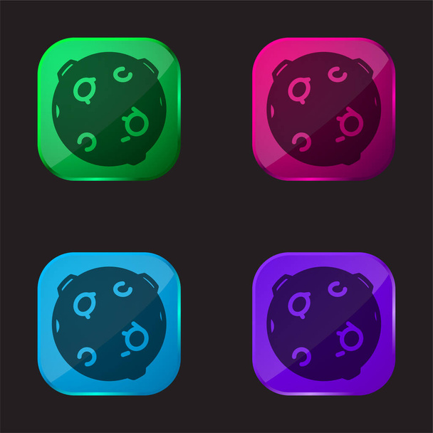 Boule noire avec cercle icône bouton en verre quatre couleurs - Vecteur, image