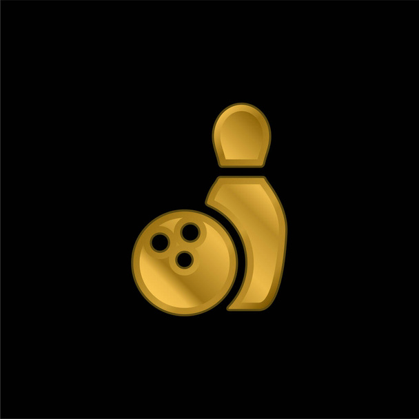 Bowling gold plated metalic icon or logo vector - Vector, Image
