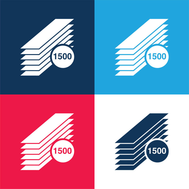1500 papeles largos impresos Pila azul y rojo conjunto de iconos mínimo de cuatro colores - Vector, Imagen