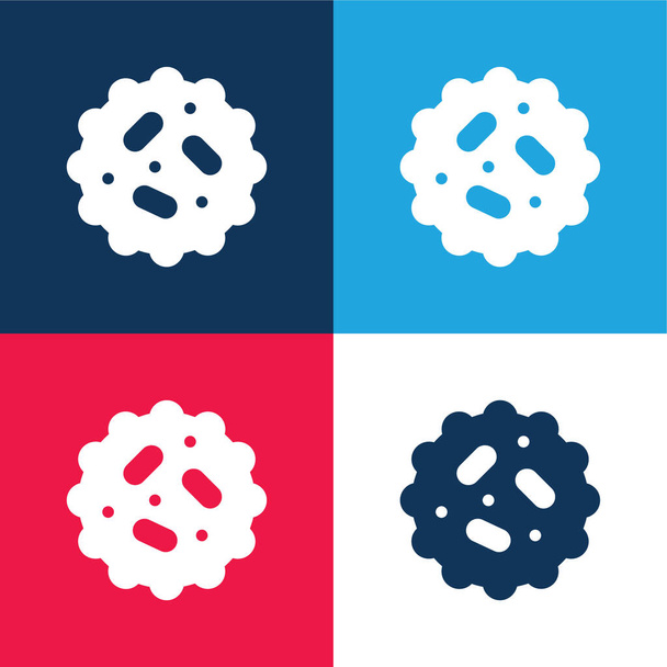 Bakterie niebieski i czerwony zestaw czterech kolorów minimalny zestaw ikon - Wektor, obraz
