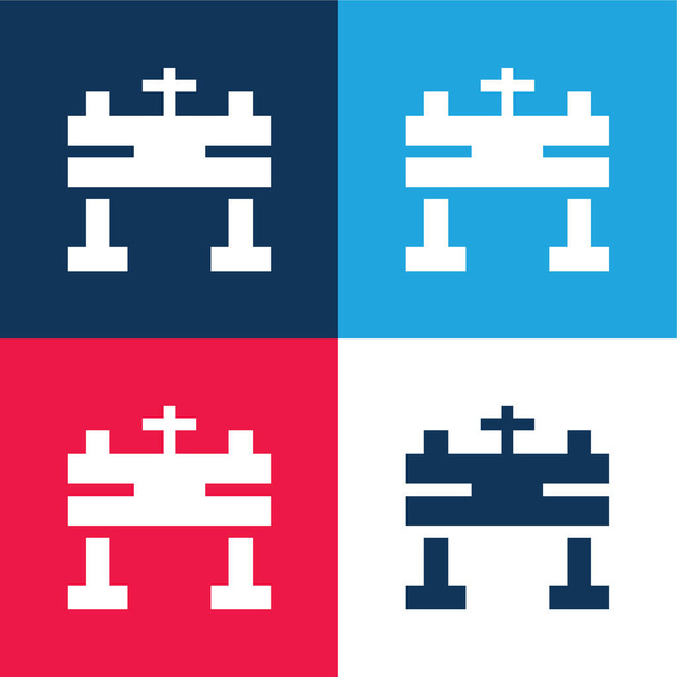 Altar azul y rojo conjunto de iconos mínimo de cuatro colores - Vector, Imagen