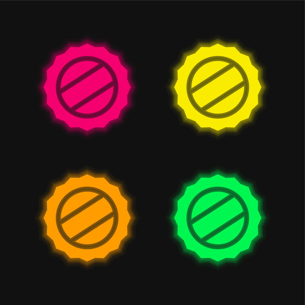 Пивна ковпачка чотирикольоровий світиться неоновий векторний значок
 - Вектор, зображення