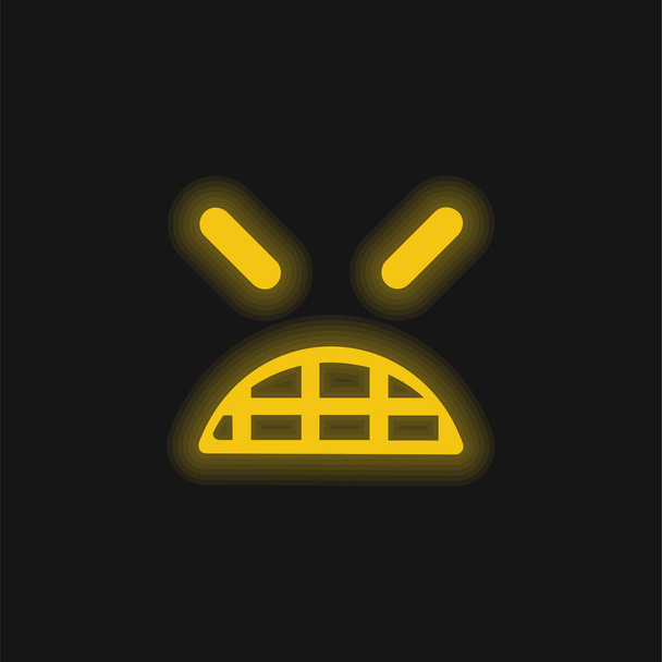 Angry Emoticon Square Face With Closed Eyes yellow glowing neon icon - Vector, Image