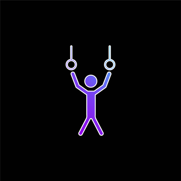 Athlète pendaison de anneaux couple pour pratiquer la gymnastique icône vectorielle dégradé bleu - Vecteur, image